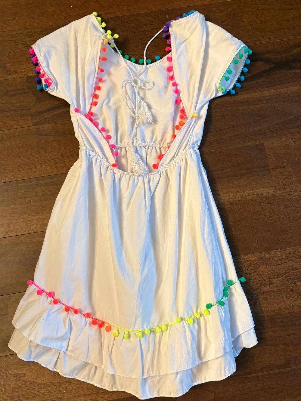 Women XS/ Girls 13/14 Peixoto Nissi White Cover Up Pom-Pom Trim Dress